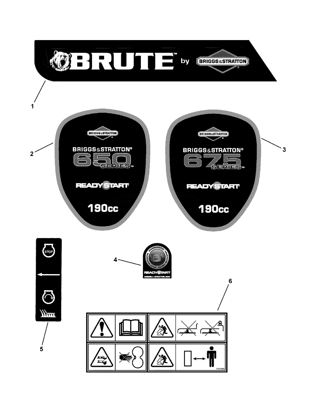 Decals Diagram and Parts List for 7800693-EBTP2265 2010 Briggs and Stratton Lawn Mower